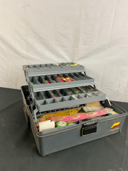 Plano 3-Tier Tackle box full of 30+ Large Lures & Bobbers -Several types of Bait & fishing line as