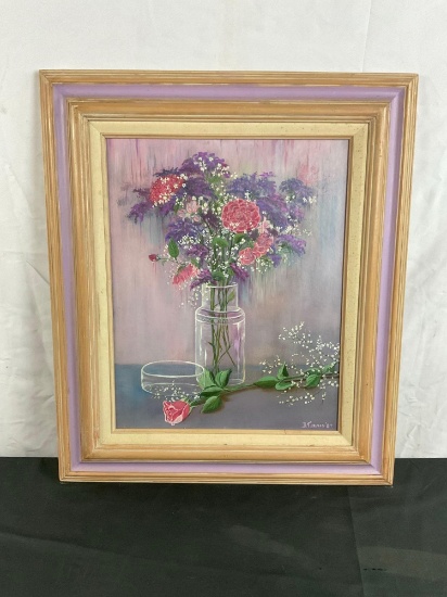Gorgeous Original Oil Painting of Flower Bouquet in Vase Signed B. Turman 87' - See pics