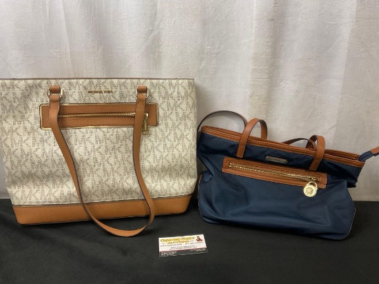 Pair of Michael Kors Purses, Cream and Leather Tone & Navy and Leather