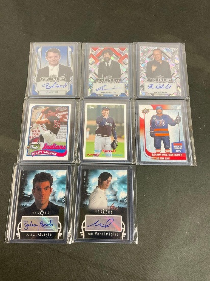 Collection of 5 Signed Celebrity Trading Cards & 3 Celebrity Sports Cards - See pics
