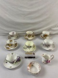 16 pcs Vintage English Porcelain Tea Set Assortment. 7 Teacups, 7 Saucers, Sugar & Creamer. See