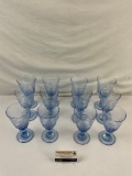 12 pcs Modern Blue Ombre Glass Drinking Glasses w/ Striped Design. Measures 3.5