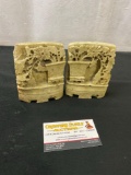 Pair of Hand Carved Soapstone Asian Bookends