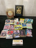 Collection of Ken Griffey Jr Cards, Mariners Ball and Mini Glove, and Plaque w/ Craig, Ken & Ken Jr
