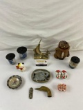 12 pcs Vintage Small Japanese Art Souvenir Assortment. Stoneware Dishes. Owl Thermometer. See pics.