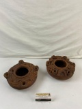 2 pcs Vintage Ornately Hand Carved Wooden Bowls. Measures 9