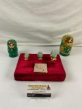 6 pcs Small Decorative Souvenir Assortment. 3 Enameled Elephant Pillboxes. Enameled Hand Mirror. ...