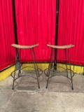 Pair of Vintage Metal Barstools w/ Brown Wicker Seats. Measures 19