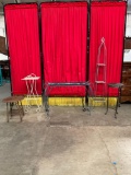 5 pcs Vintage Metal Planter Stand Assortment. Primitive Stool. Wire Stand w/ Glass Shelves. See