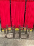 Pair of Modern Glass Topped Metal End Tables. Measures 26