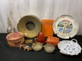 Collectibles, Evans Pear Enameled Table Lighter, Spittoon, Woven Sweetgrass Basket and more