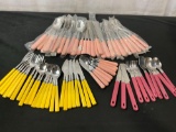 3x Plastic Handled Flatware, Pink set of 34 Le Club, Yellow Set of 20 & Pink Set of 11 from Taiwan