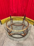 Vintage Round Brass & Glass Coffee Table. Measures 40