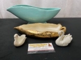Vintage McCoy Vase, 24k Gold gilt dish, and Pair of Lenox Swan Porcelain pieces