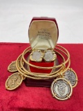 4pc set of faux ancient coin bangles w/ sterling & antique Italian 1700's coin earrings