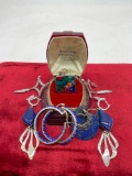 4x pairs of sterling silver & lapis/ stone earrings with mosaic stone sterling pendant