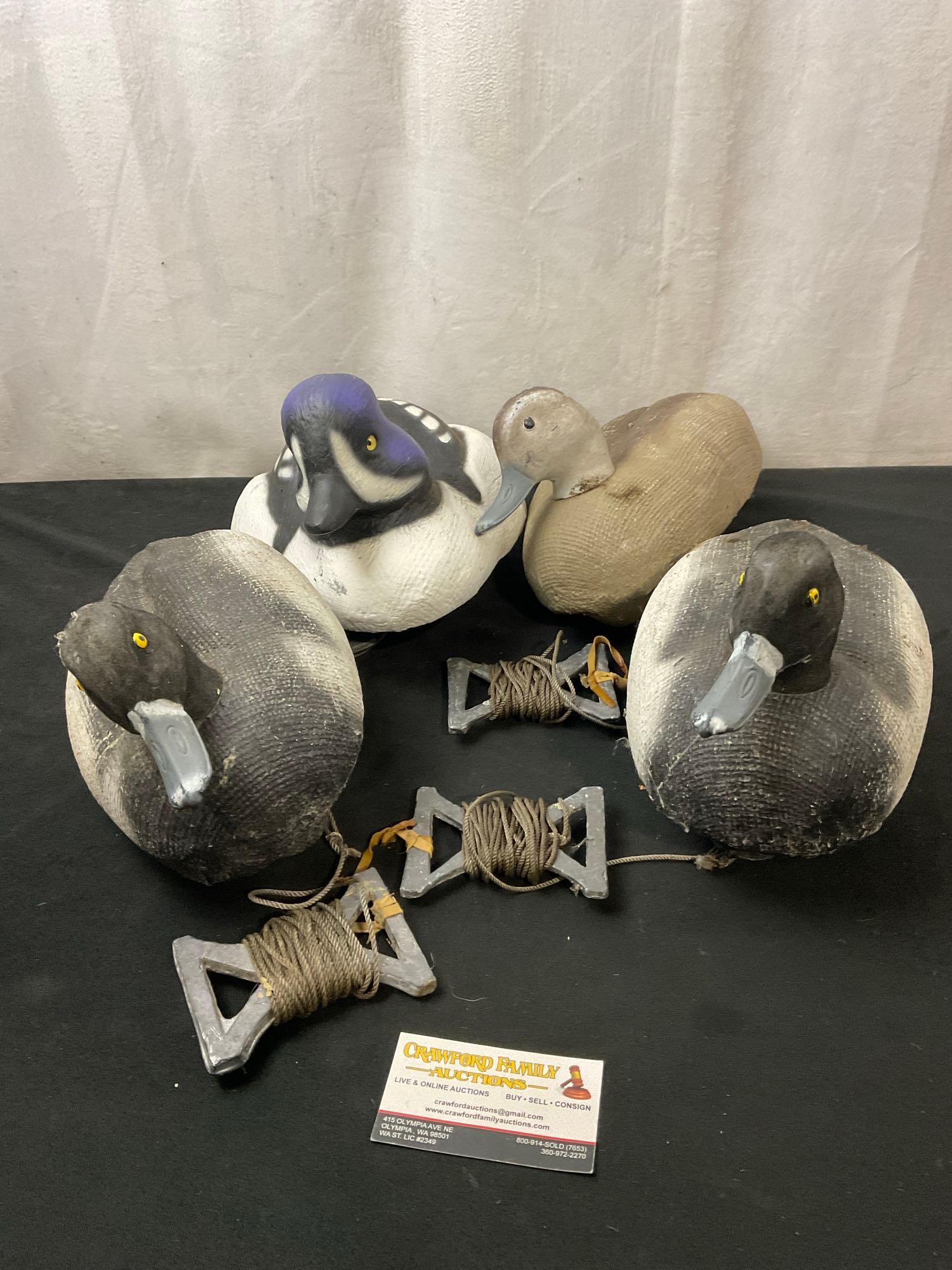 Set of 4 Duck Decoys by w/ Long cords on spindles | Proxibid