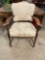 Antique Wooden Parlor Chair w/ Cream Floral Upholstery. Measures 28