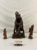 3 pcs Vintage Asian Carved Wooden Wise Men Figural Statuettes. Measures 8