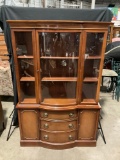 Vintage serpentine front, maple and glass hutch with original hardware - Fair condition
