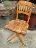 Vintage Shepherd Industrial Wooden Wheeled Rolling Office Chair. Measures 17