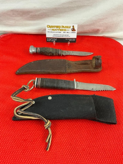 2 pcs Vintage Remington DuPont Collectible Fixed Blade Knives Models RH51 & RH84 w/ Sheathes. See