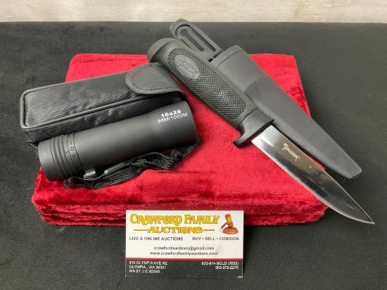 Sturman 10x25 Monocular & Tomahawk brand Knife w/ Sheath