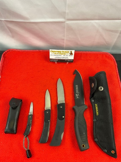 4 pcs Schrade Steel Hunting Knives Assortment Models SP1, SP3, SP7 & 1ELK. See pics.