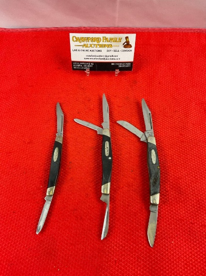 3 pcs Vintage Buck Steel Folding Blade Pocket Knives Models 2x 303 Cadet, 1x 309 Companion. See