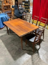 Vintage Mid-Century Dining Table w/ 6 Teak Chairs