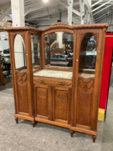 Antique Tiger Oak China Cabinet w/ Mirrors