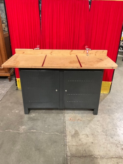 Nice wood & Metal Locking Workbench W/ 2 Doors, side hooks, & keys ...