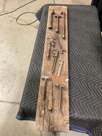 Picture of Antique Tool Wall-hanging Art incl. pipe wrenches & Sockets on wood ...