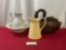 Ironstone Pitcher & Basin, W Yellow Pitcher & Carved Wooden Goose w/ pair of figure