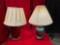 2 pcs Vintage Ceramic & Wood Table Lamps w/ Cream Fabric Shades. Tested, Work. See pics.