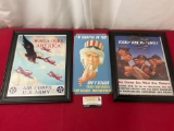 Pair of Framed US Army & Air Corps Propaganda Repro Posters & Uncle Sam Metal Sign, 16h x 13w inc...