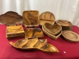 Assorted Monkeypod Wooden Kitchenware, Serving Bowls, Divided Plates, Square Plates & more, 23 pcs