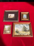 4 pcs Small Charming Vintage Framed Original Oil Paintings. 3x Signed by Artist. See pics.