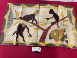 Mud Cloth Handmade Tapestry, Made in Colombia, 19h x 34w inches, Monkeys in Tree w/ Butterfly