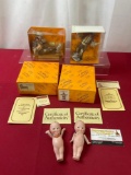 Pair of Bisque Porcelain Kewpie Dolls & Pair of Emmett Kelly Jr collectible Clown Figures in box