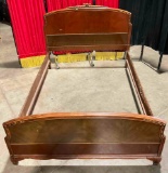 Elegant Vintage Multi-Tone Wood Full Sized Bed Frame w/ Sweet Carved Details. See pics.