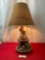 Composite Shipwright Figural Lamp, Twine Shade, tested and working, approx 27h x 16d inches