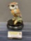 Vintage Porcelain Sculpture Golden Crown Kaiser Owl, Great Horned 5.5 inches tall, w/ Wooden Stand