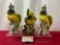 Set of 3 Vintage Parrot Figures, Green w/ Yellow Bellies, tallest two are 11 inches