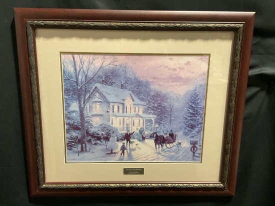Framed Thomas Kinkade Library Edition Print of Home for the Holidays, approx 26.5h x 30w inches