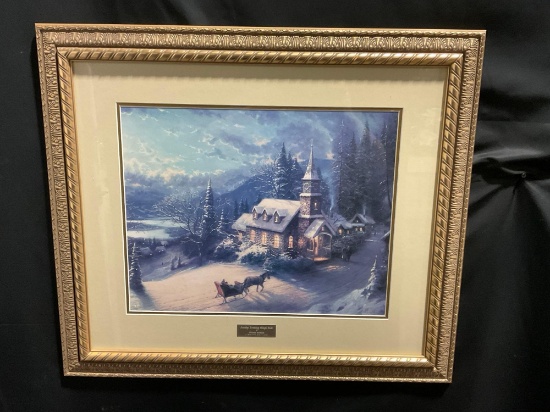Framed Thomas Kinkade Library Edition Print of Sunday Evening Sleigh Ride, approx 26.5h x 30w inc...
