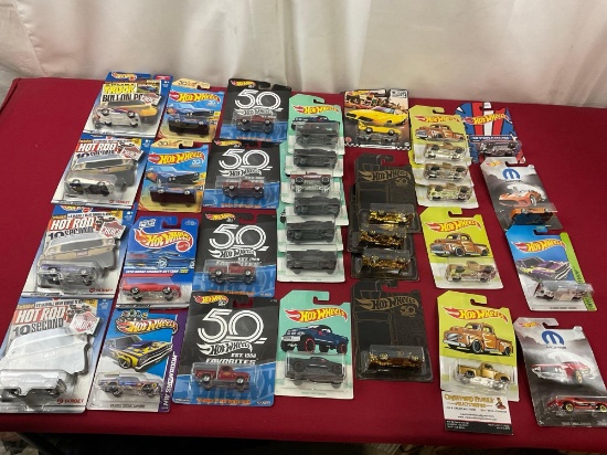 33 Hot Wheels Diecast Cars, assorted pieces in packaging, mostly MOPAR, Dodge, & more