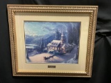 Framed Thomas Kinkade Library Edition Print of Sunday Evening Sleigh Ride, approx 26.5h x 30w inc...