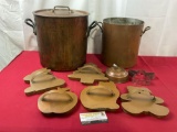 Pair of Large Copper Pots w/ 1 Lid, 12h x 10d inches, 5 Cape Cod Copper Works Cookie Cutters