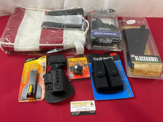 New Blackhawk Nylon Holster, Pistol Magazine Holder, 2 Glock Holsters & Large US Flag